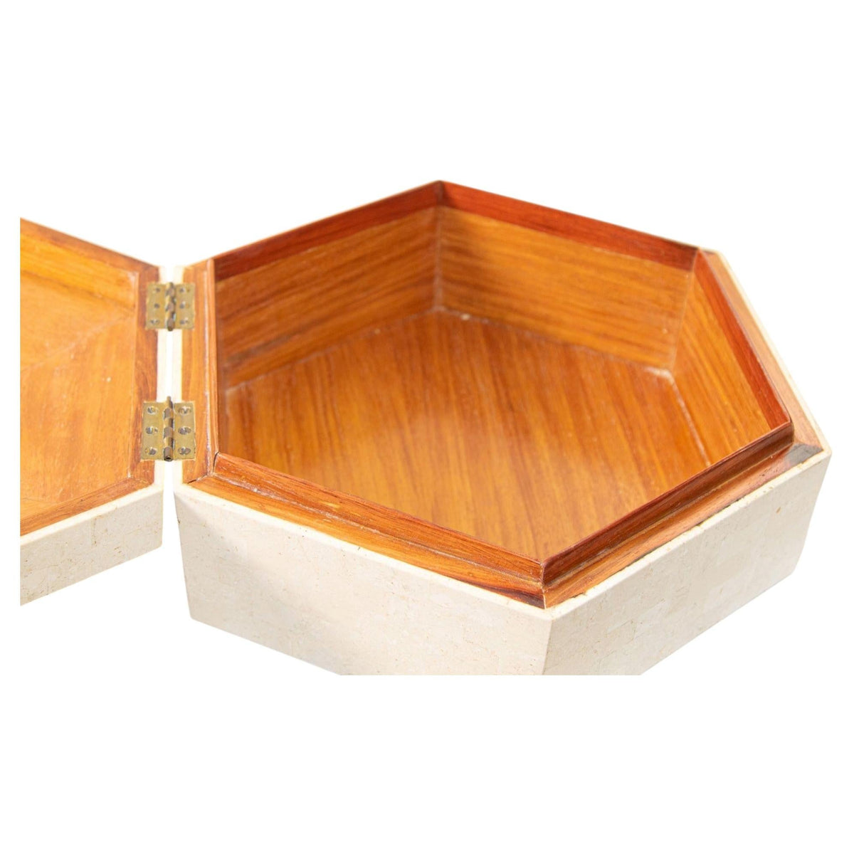Maitland Smith Post Modern White Tessellated Hexagonal Stone Box 1980's — additional view 8
