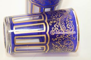 Moroccan Royal Blue Glasses with Gold Moorish Arabesque Design Set of 6 Barware