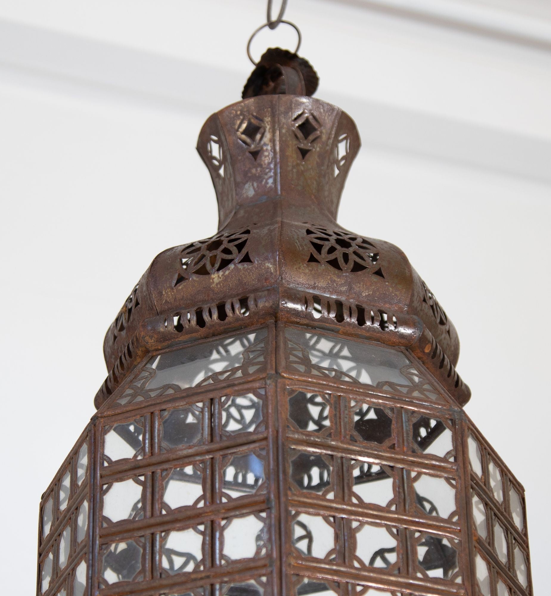 Handcrafted Moroccan Lantern with Clear Glass and Moorish Metal Filigree