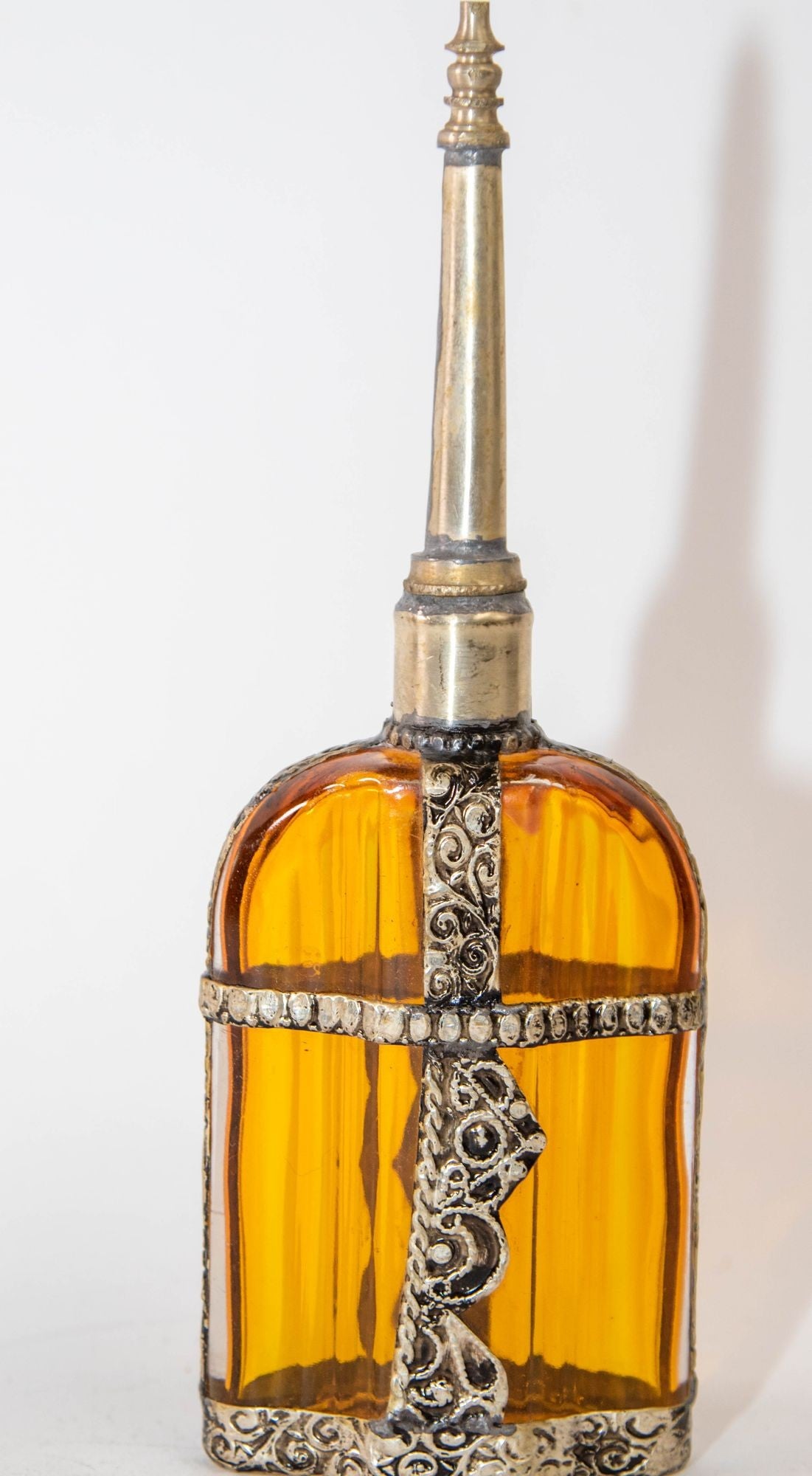 Moroccan Glass Perfume Bottle Sprinkler with Metal Overlay