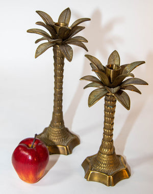 Vintage Brass Moroccan Palm Tree Candlestick Holders Set of 2