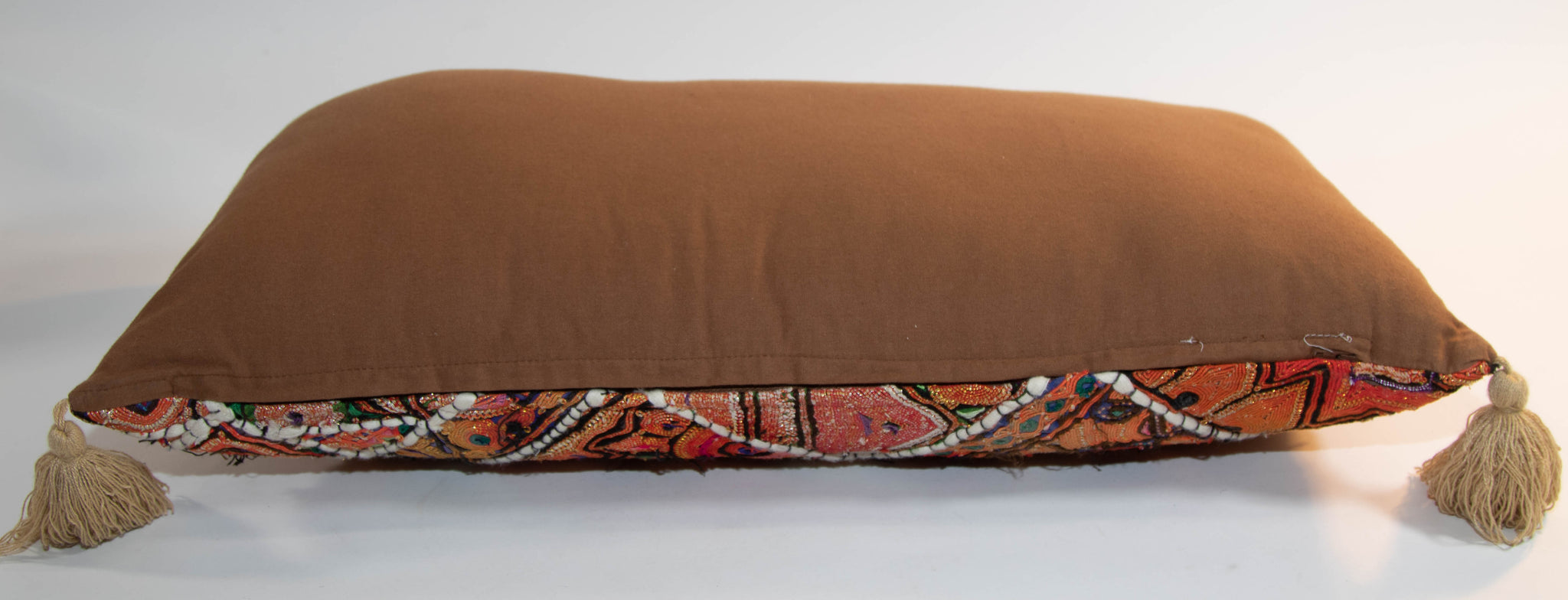 Vintage Pillow in Colorful Embroidered Fabric Patchwork Rajasthan India