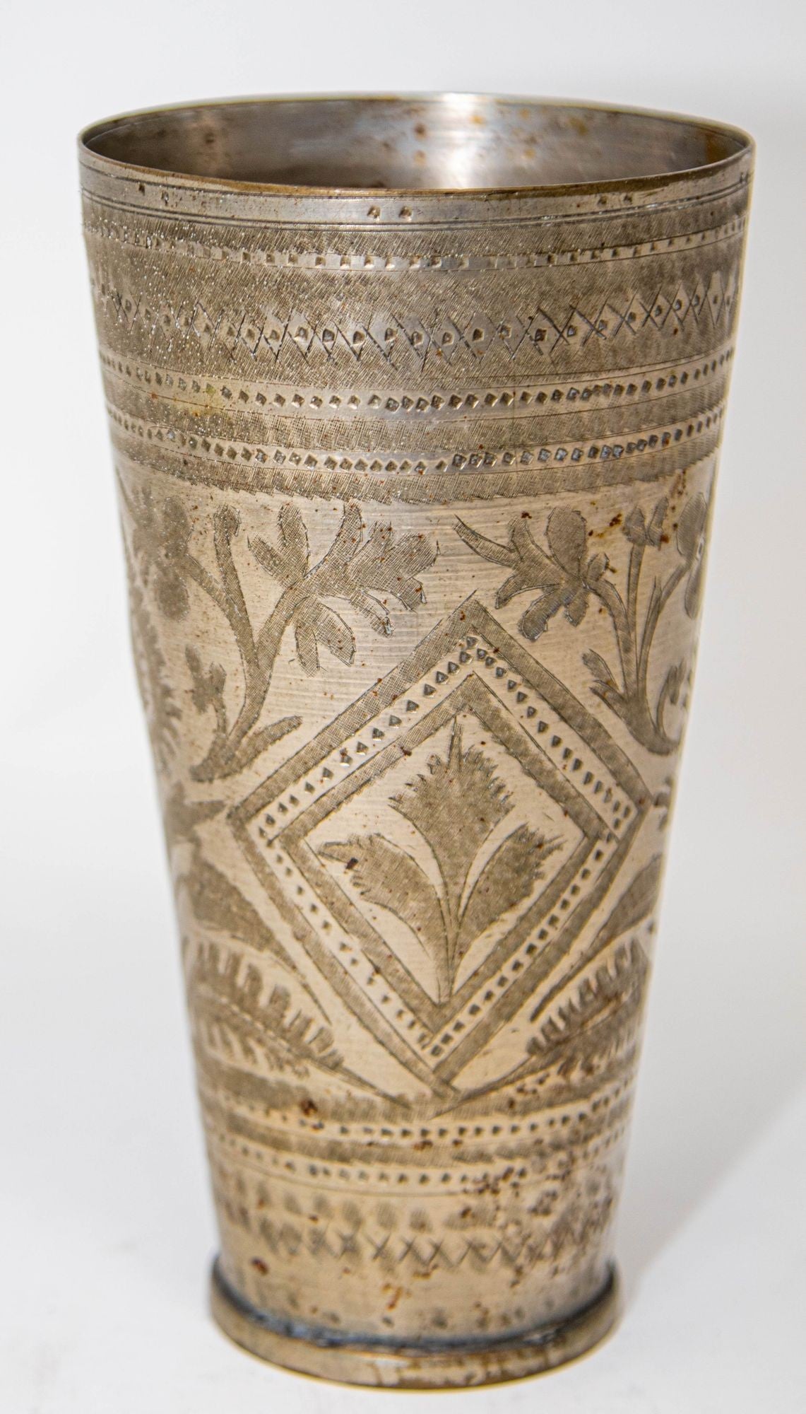 Antique Metal Engraved Beaker or Vase from India 1940s