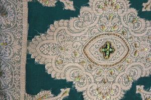 Emerald Green Moorish Throw Pillows Embellished with Sequins and Beads a Pair