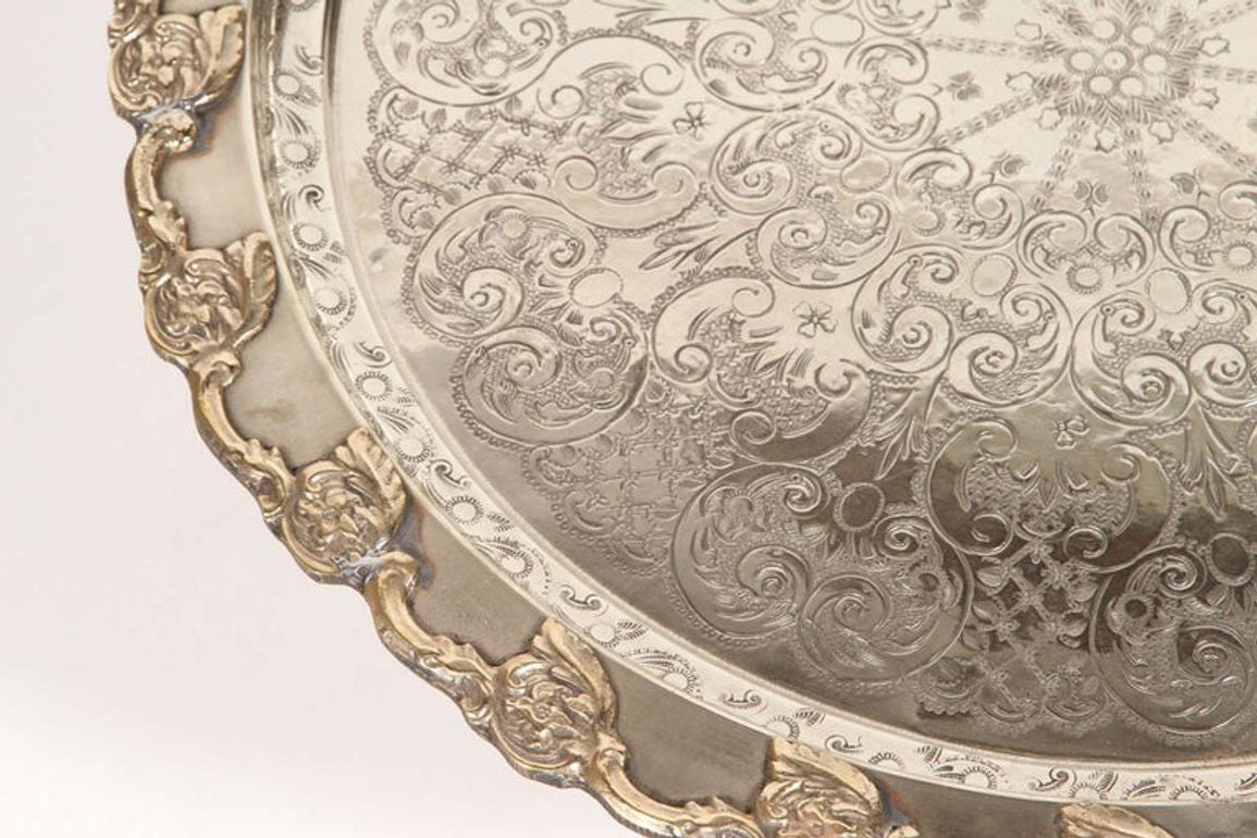 Antique Moroccan Silver-Plated Tea Tray Table on Removable Legs Fez, circa 1920