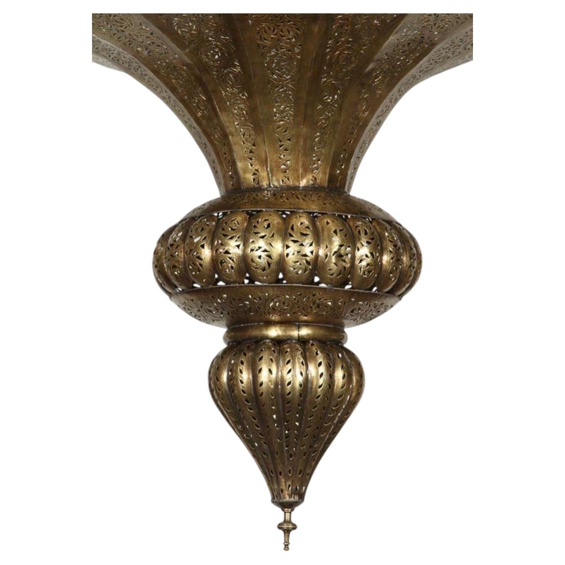 Oversized Moroccan Pierced Brass Filigree Chandelier, Moorish Style — Morocco