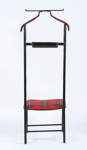 Jacques Adnet For Hermes French Valet Leather Wrapped with Original Tartan Plaid