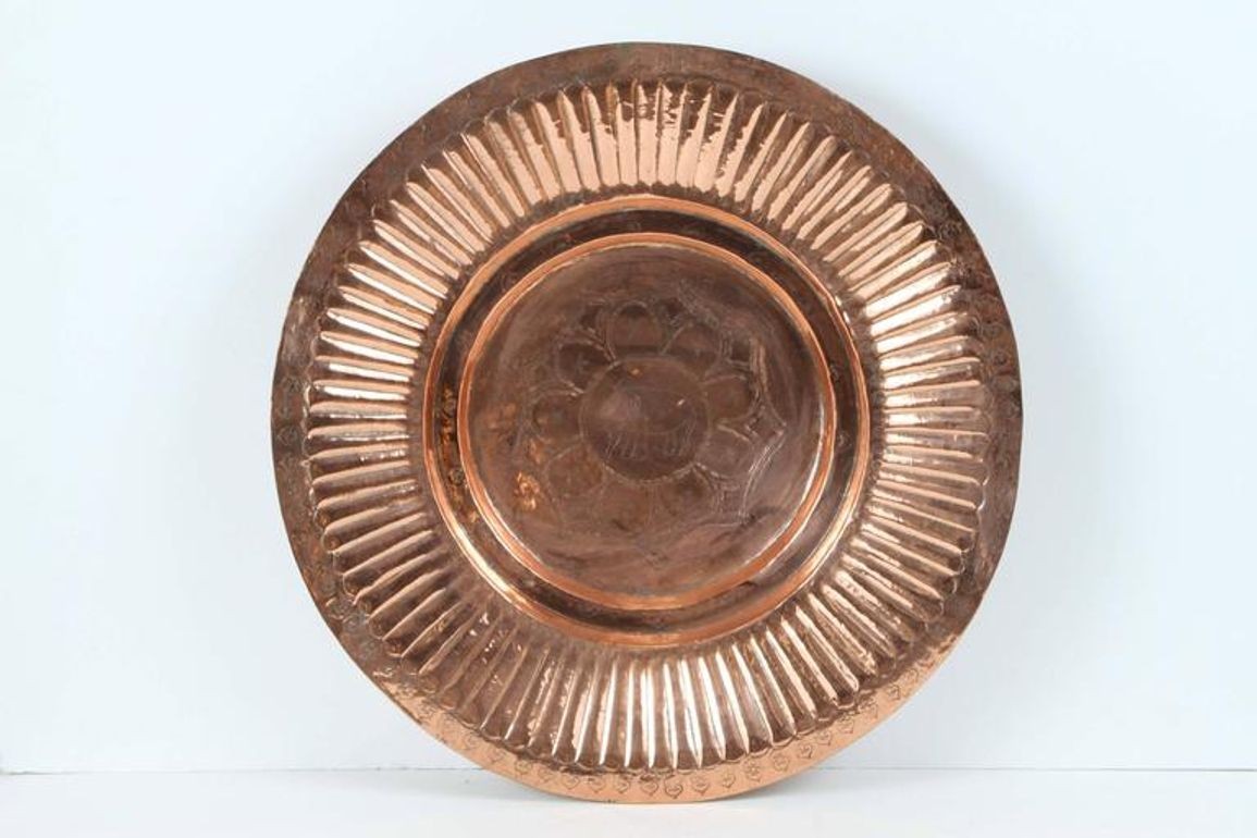 Vintage Asian Hand-Hammered Copper Elephant Tray or Wall Plaque Bowl 1940s