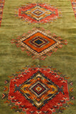 Vintage Moroccan Beni Mguild Berber Green and Orange Rug 1960s