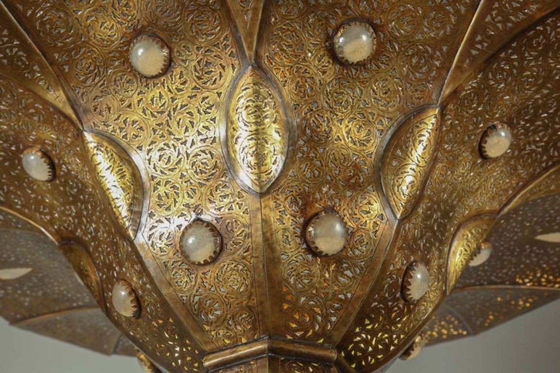Large Moroccan Moorish Pierced Brass Pasha Chandelier, Alberto Pinto Style