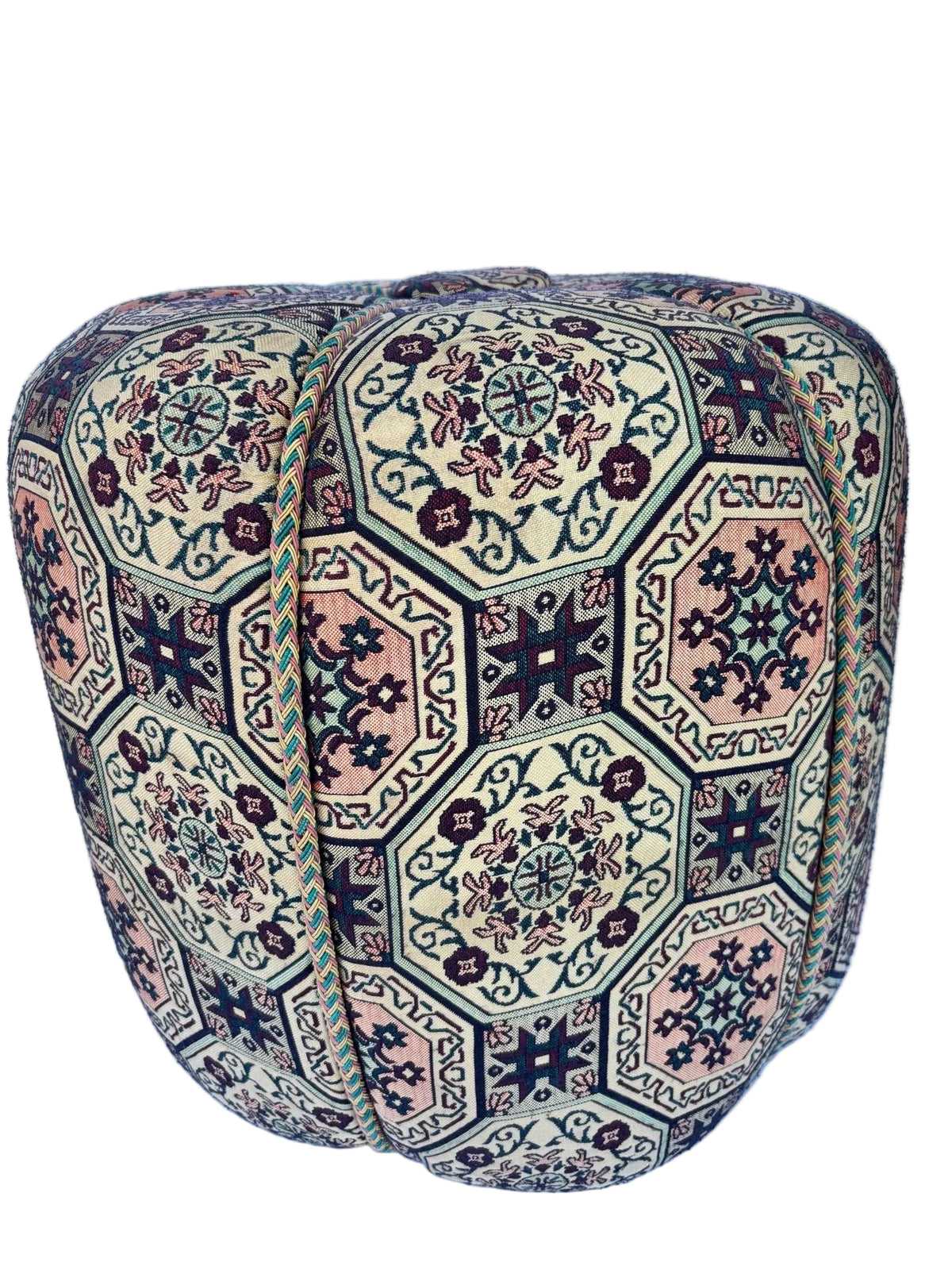 Moroccan Pouf Upholstered in Moorish Textile Fabric Stool