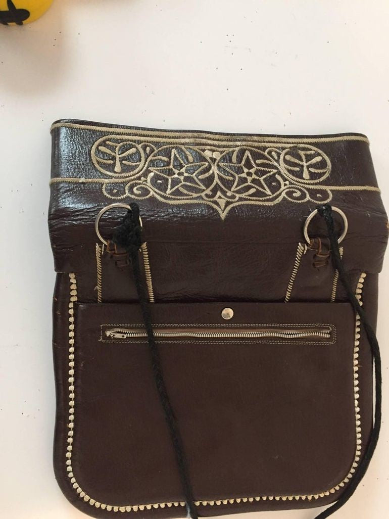 Collectible Vintage Hand-tooled Leather African Berber Tribal Moroccan Bag 1960