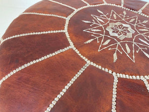 Moroccan Brown Leather Ottoman