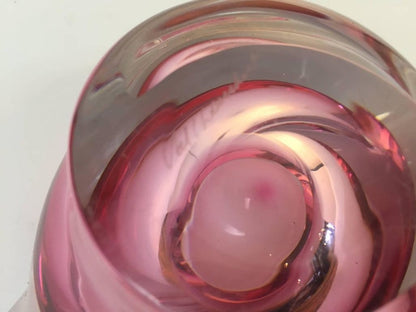 Crystal Pink Ashtray for Val Saint Lambert, Paper Weight Signed