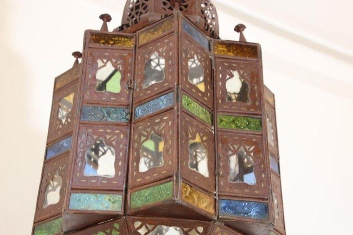 Late 20th Century Moroccan Moorish Hanging Glass Lantern