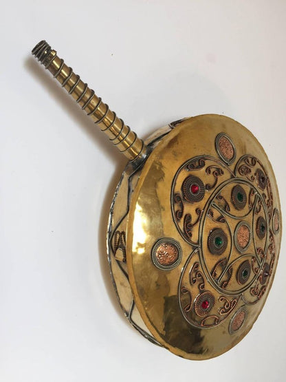 Handcrafted Moroccan Brass Drinking Flask with Glass Stones, 1940