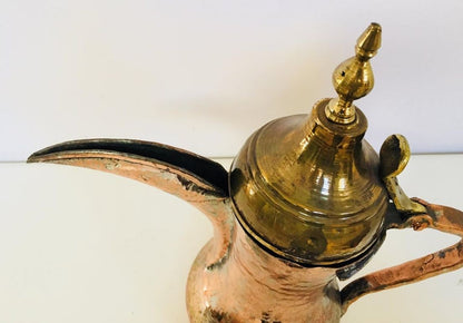 Antique Dallah Coffee Pot, Hand-Hammered Copper & Brass, Oman, 1890