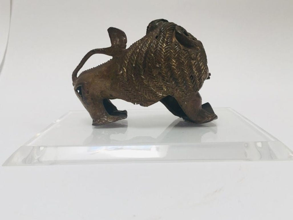 Vintage West African Cast-Brass Mythical Lion Folk Art Sculpture, circa 1960