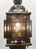 Moroccan Hall Lantern Light Fixture with Multi-Color Glass Moorish Style
