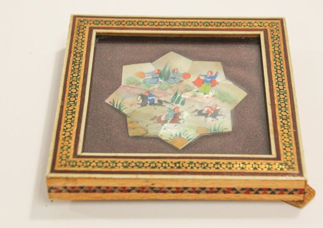Framed Middle Eastern Miniature Painting on Shell