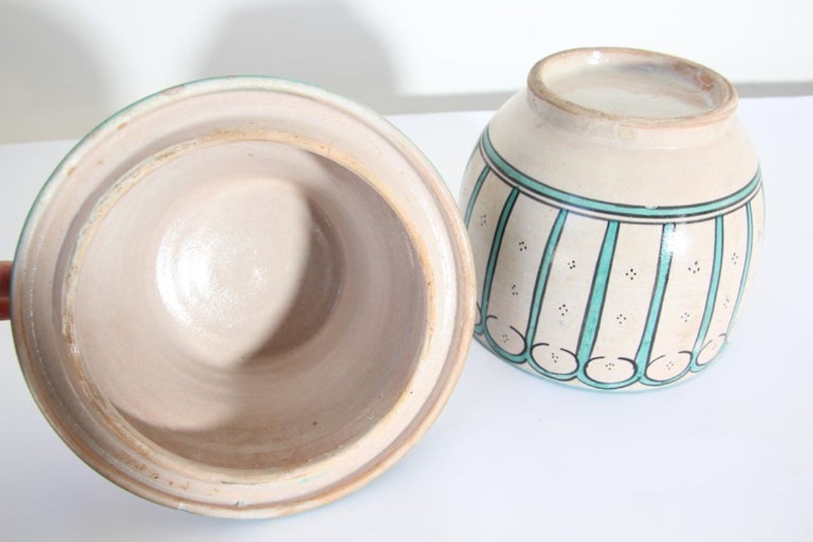 Moroccan Ceramic Glazed Covered Urn Handcrafted in Fez Morocco