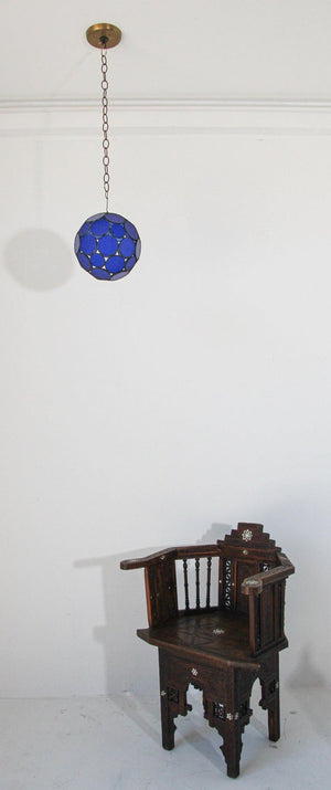 Handcrafted Moroccan Moorish Glass Orb Lantern with Blue Glass