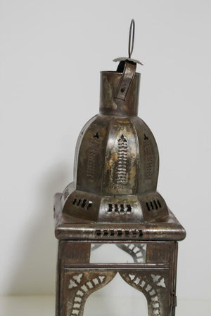 Moroccan Metal Candle Lantern in Moorish Square Metal and Clear Glass