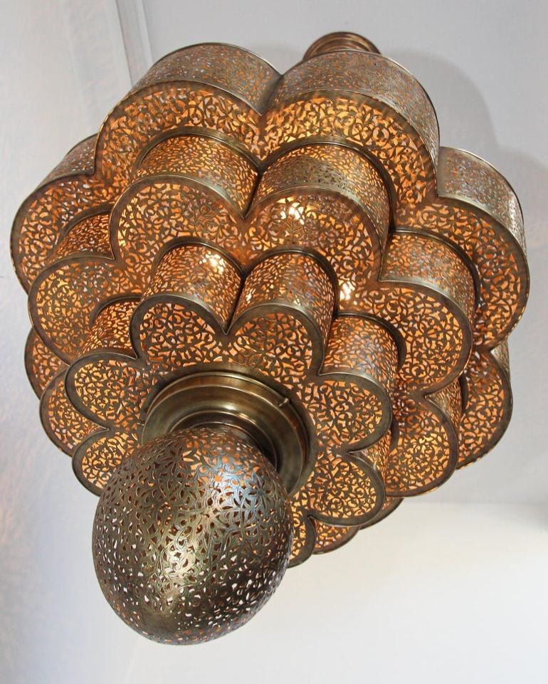 Large Moroccan Brass Chandelier Moorish Alhambra