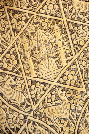 Large Antique Decorative Indo-Persian Mughal Hammered Brass Tray 19th c.