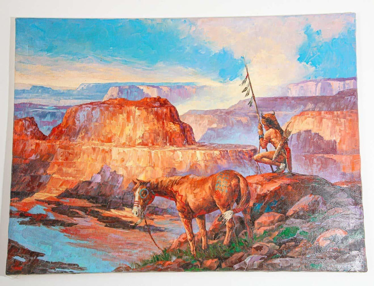 Native American Hunter with his Mustang Oil Painting — additional view 7