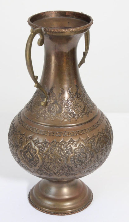 Moorish Copper Footed Vase, Handmade Turkish Design, Mid-20th Century