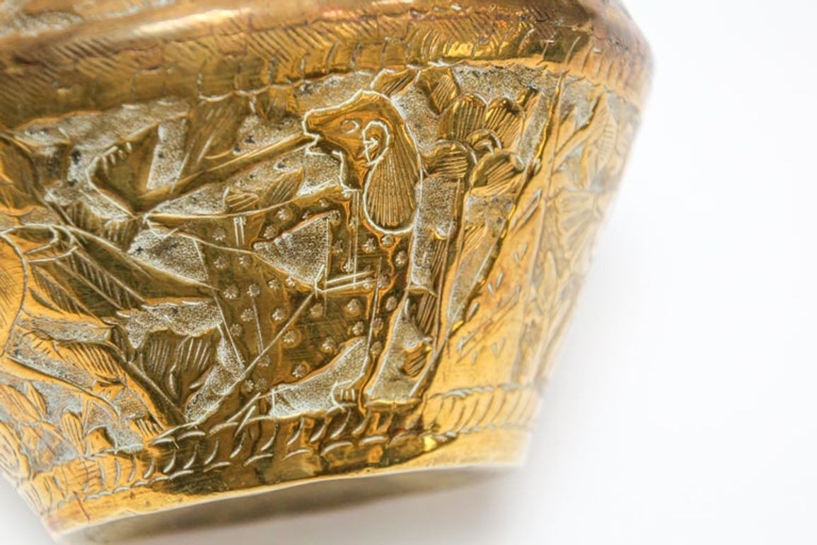 Middle Eastern Islamic Brass Bowl with Egyptian Scene
