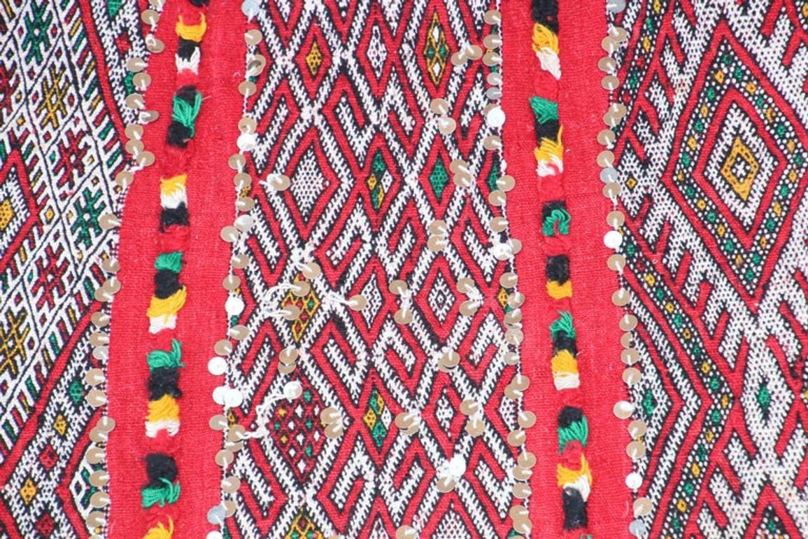 1960s Moroccan Vintage Berber Textile with Sequins North Africa, Handira