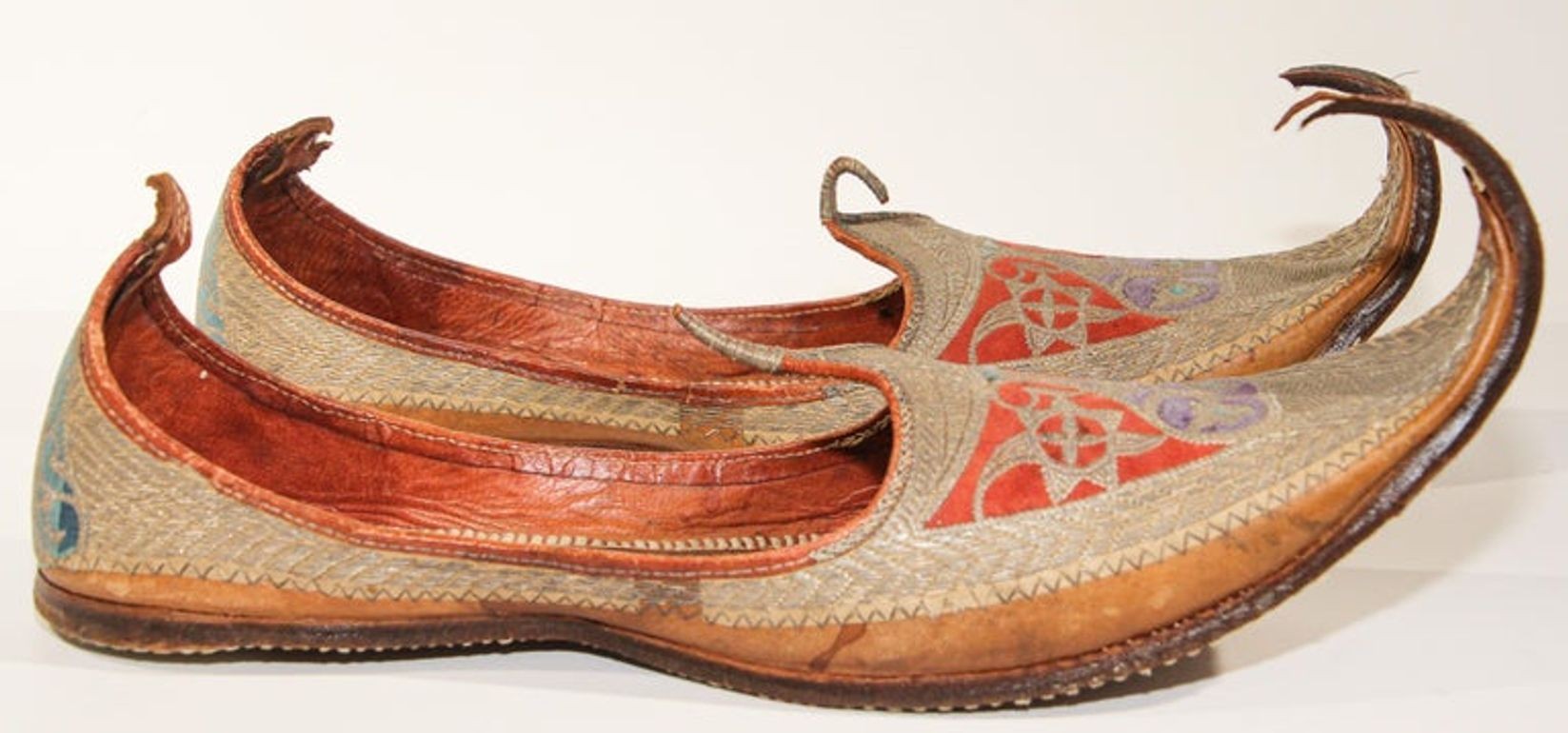 Antique Leather Mughal Shoes with Gold Embroidered