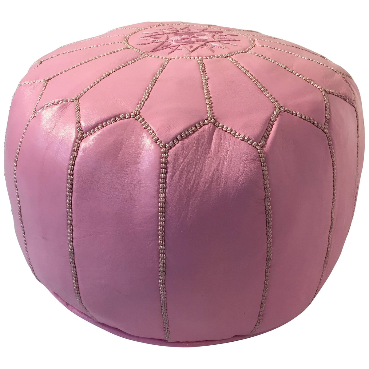 Moroccan Hand Tooled Leather Pouf in Baby Pink Color – view 2