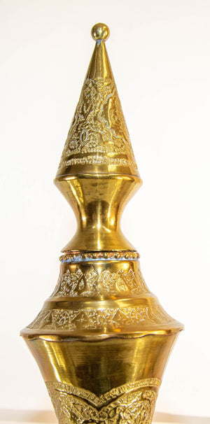 Antique Chiseled Brass Oversized Islamic Mughal Rose Water Perfume Holder Bidri