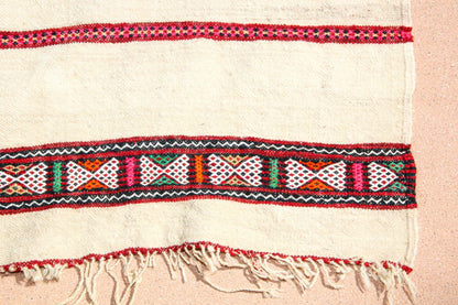 1960s Vintage Berber Moroccan Handira Bohemian Tribal Style Flat-Weave Textile