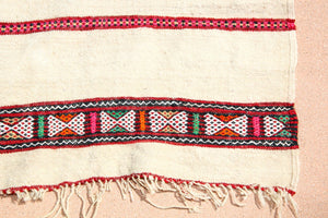 1960s Vintage Berber Moroccan Handira Bohemian Tribal Style Flat-Weave Textile