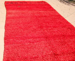 1960s Vintage Red Ethnic Moroccan Fluffy Rug Bed of Roses