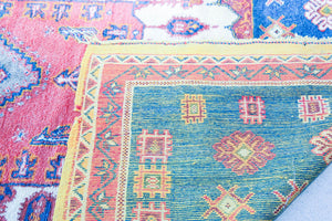 1960s Moroccan Berber Rug in Royal Blue, Pink and Orange Colors