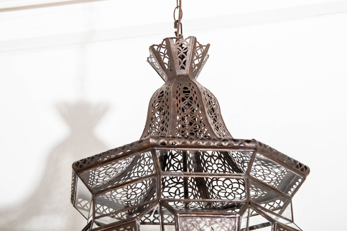 Moroccan Moorish Chandelier, Hand-Crafted Glass & Metal, Vintage 1980