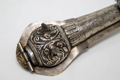 Asian Silver Metal Hand Carved Peacock Sitar Veena Form Box 1950