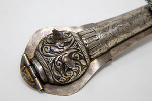 Asian Silver Metal Hand Carved Peacock Sitar Veena Form Box 1950
