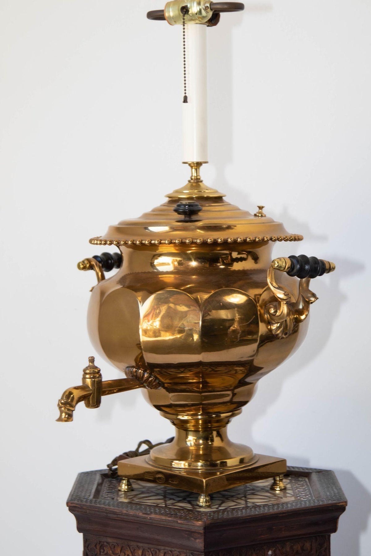 Antique Russian Polished Brass Samovar Table Lamp 19th C