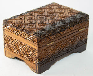 1960s Vintage Asian Large Hand Carved Wooden Humidor Footed Box