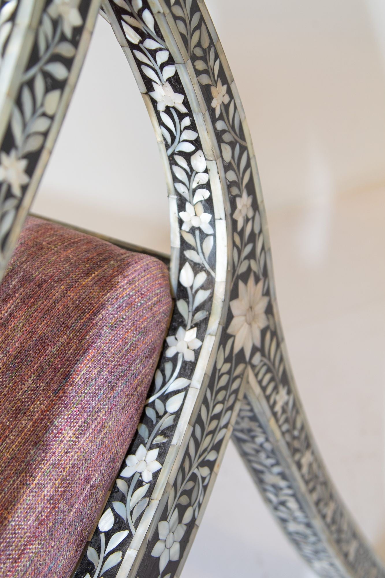 Anglo-Indian Mughal Mother of Pearl Inlaid Klismos Armchair with Ram Head 1 of 2