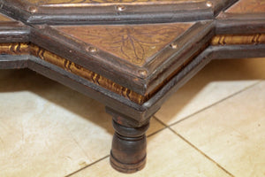 Indian Star Shape Wooden and Brass Low Coffee Table 1950s