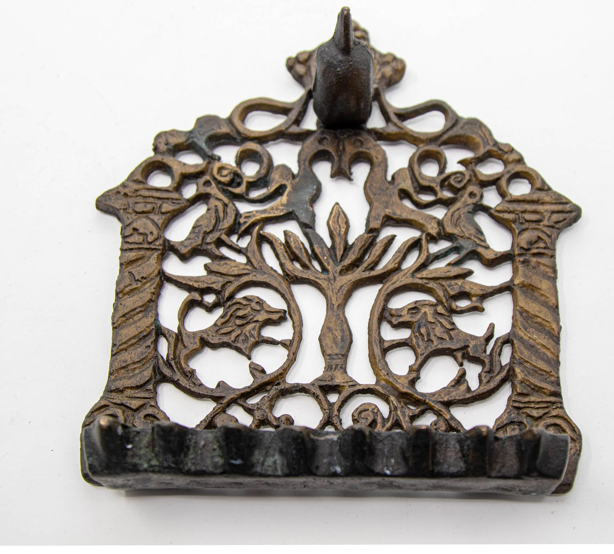 19th Century Moroccan Brass Hanukkah Oil Lamp Menorah, Antique Jewish Judaica
