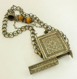 Antique Moroccan Ethnic Talisman Silver Amulet Box Holder