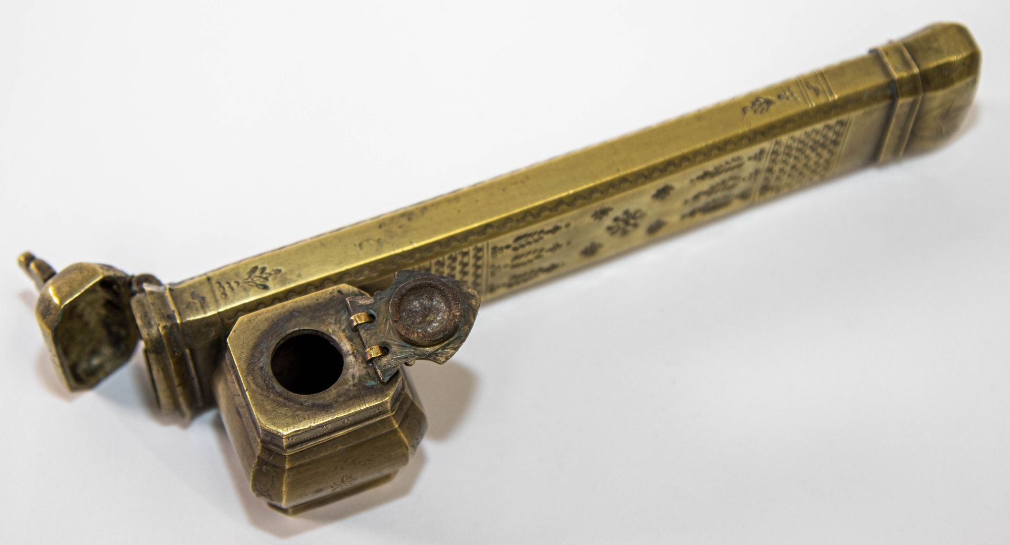 Antique Middle Eastern Islamic Brass Inkwell Qalamdan Circa 1850